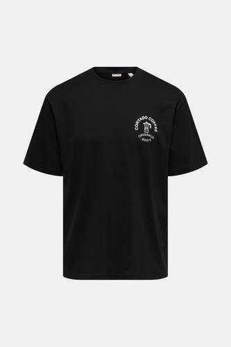 T-shirt noir à manches courtes de ONLY & SONS avec impression blanche sur la poitrine.
