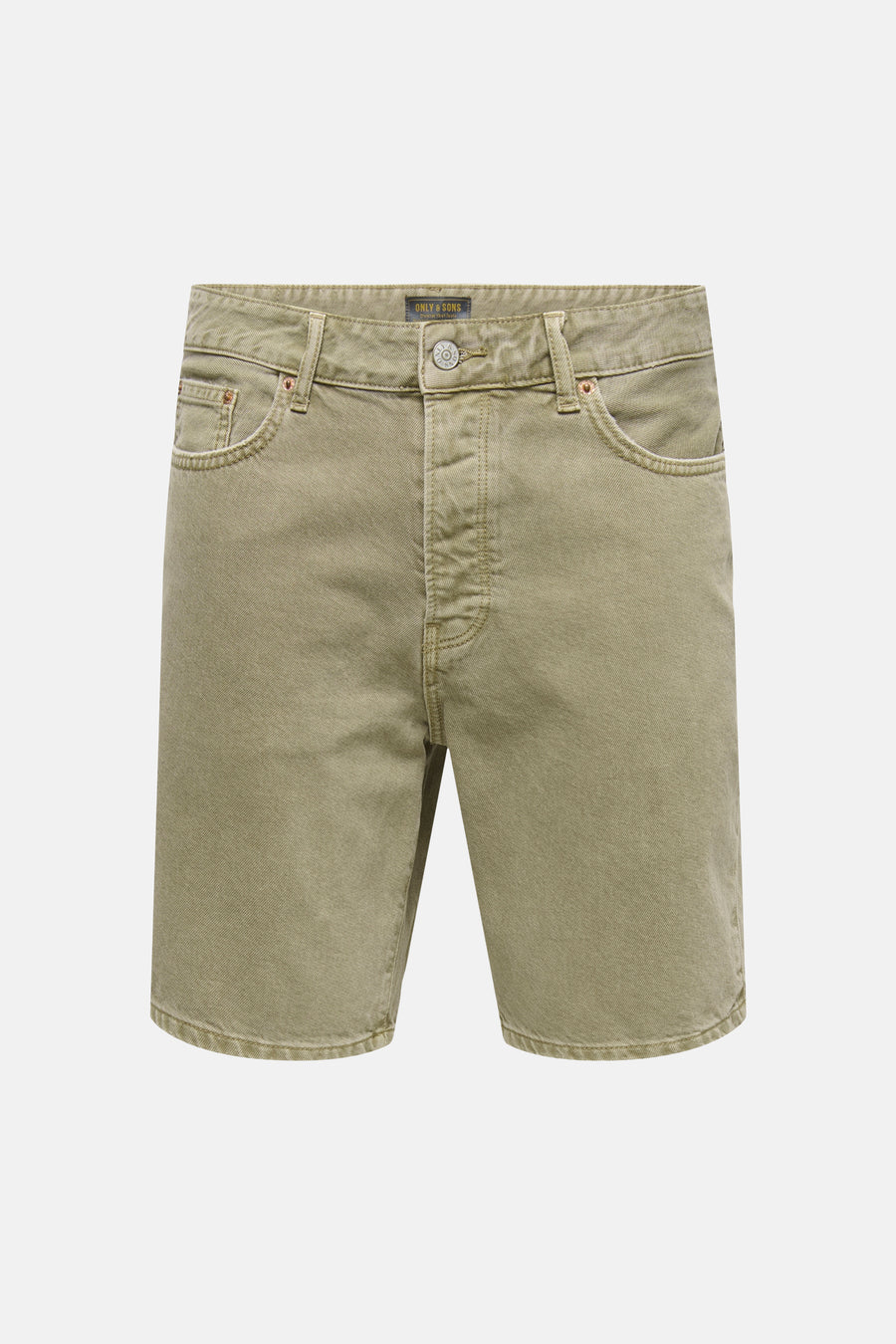 Beige jeansshort van ONLY & SONS® met een rechte pasvorm, vijf zakken en knopsluiting.