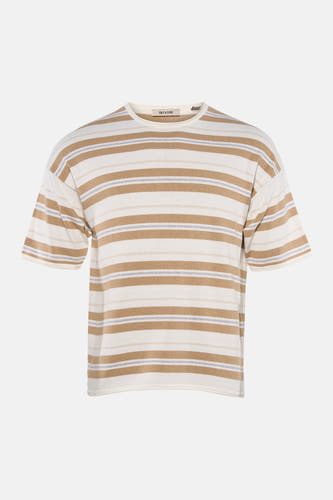 Gestreept T-shirt in wit, beige, bruin en grijs van ONLY & SONS® met korte mouwen en ronde hals.