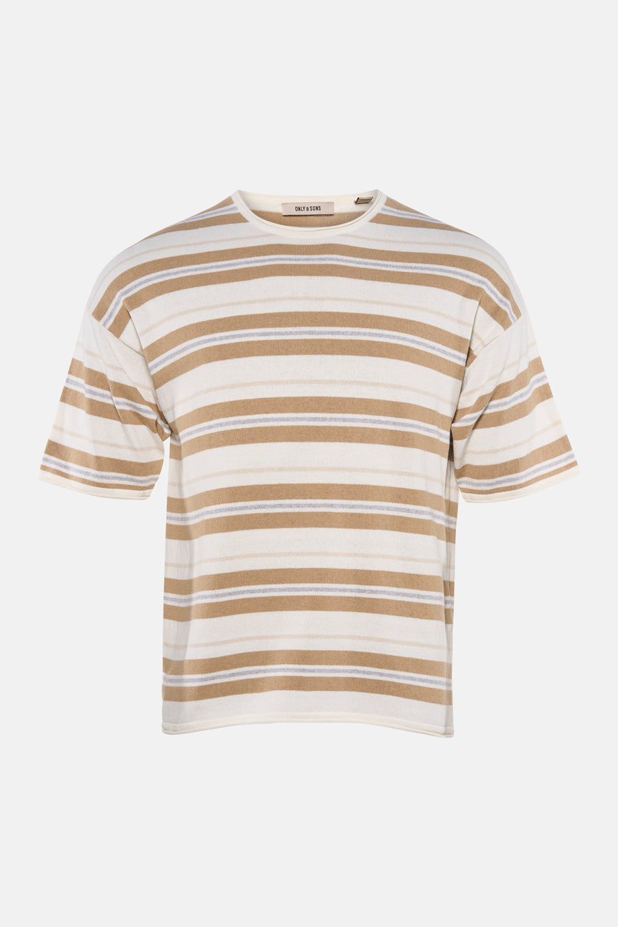 Gestreept T-shirt in wit, beige, bruin en grijs van ONLY & SONS® met korte mouwen en ronde hals.