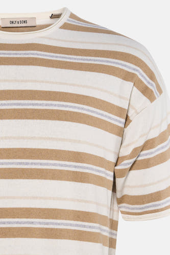 Gestreept T-shirt in crème, bruin en lichtgrijs van ONLY & SONS, met gebreide stof.