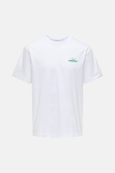 T-shirt blanc à manches courtes ONLY & SONS® avec imprimé café vert au dos.