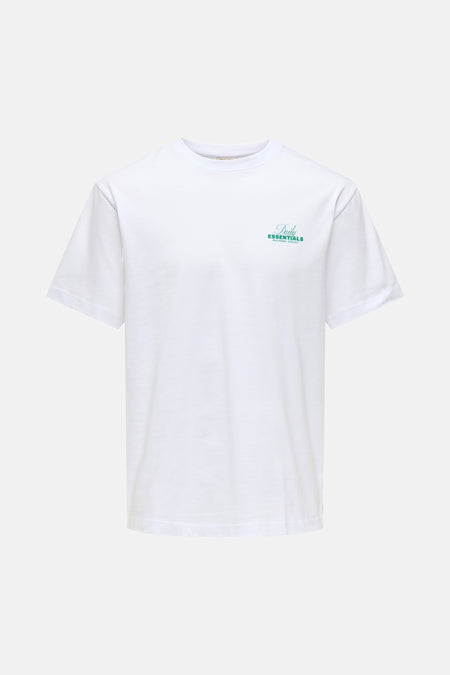 T-shirt blanc à manches courtes ONLY & SONS® avec imprimé café vert au dos.