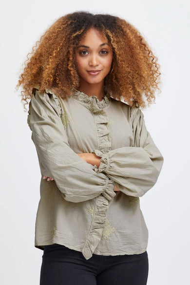 Chemise &agrave; manches longues - beige