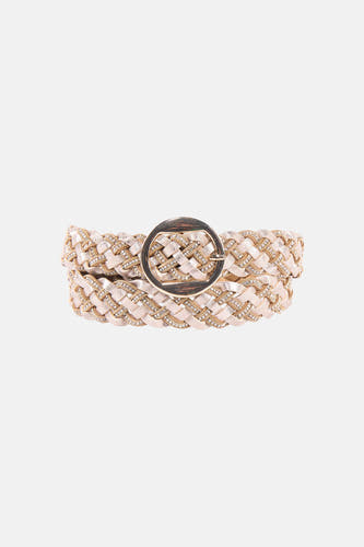 Gouden riem van Morgan De Toi met gevlochten details en strass steentjes.