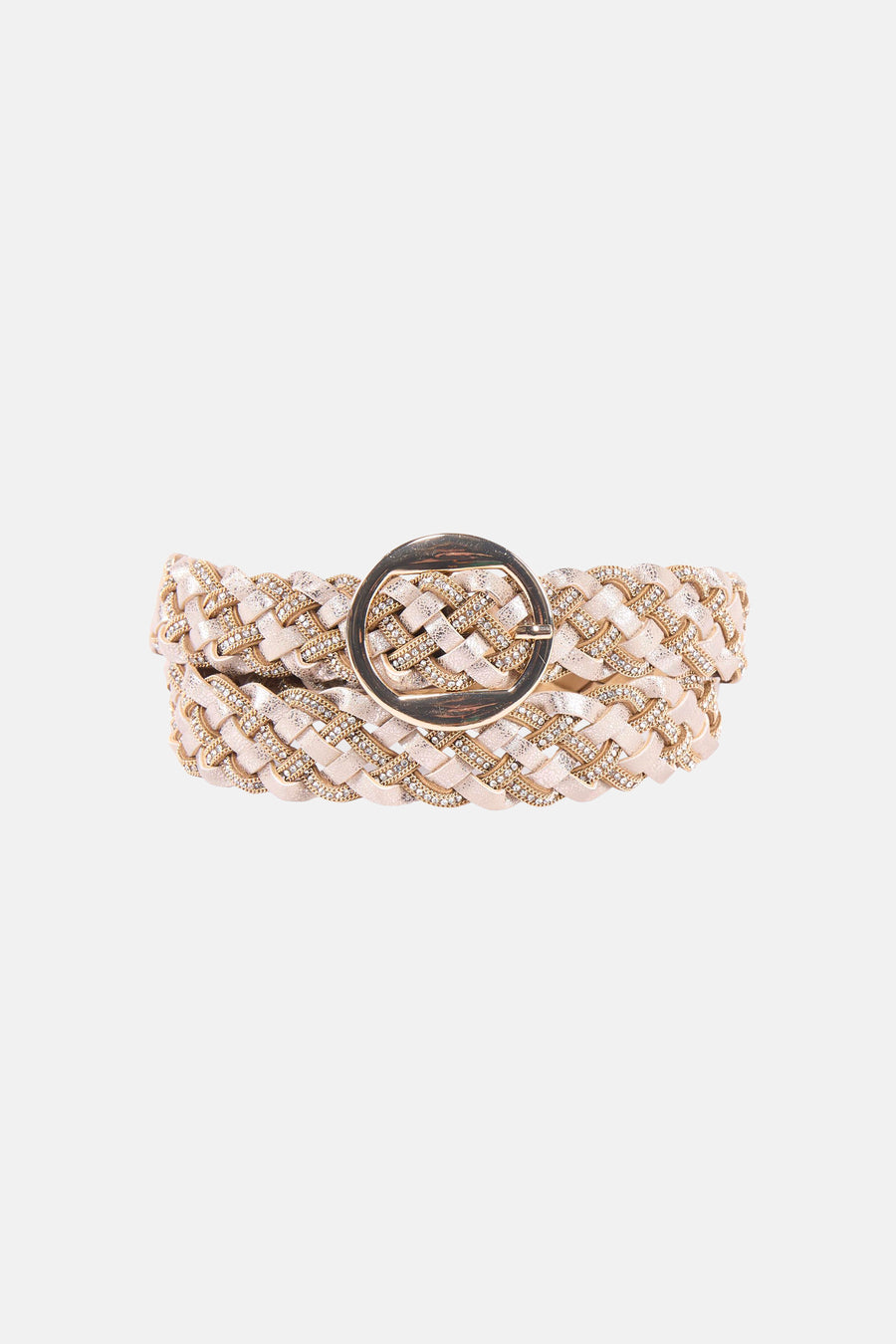 Gouden riem van Morgan De Toi met gevlochten details en strass steentjes.