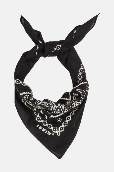 Zwarte bandana van Levi's met witte paisley print en geknoopte uiteinden.