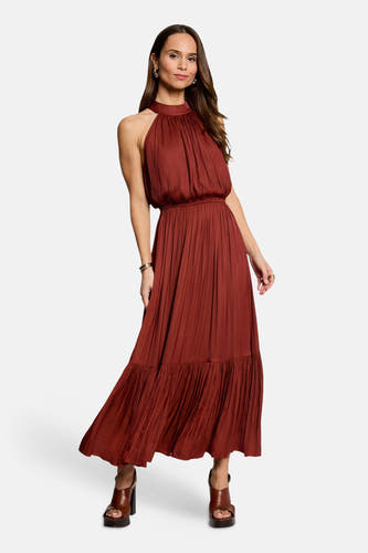 Robe courte sans manches Morgan De Toi à encolure licou, taille élastique et ourlet plissé, vue arrière.