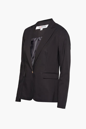 Blazer noir de Morgan De Toi, avec des manches longues et une fermeture à un seul bouton.