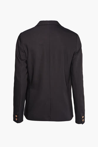 Zwarte blazer van Morgan De Toi, achterkant gezien met lange mouwen en sierknopen.