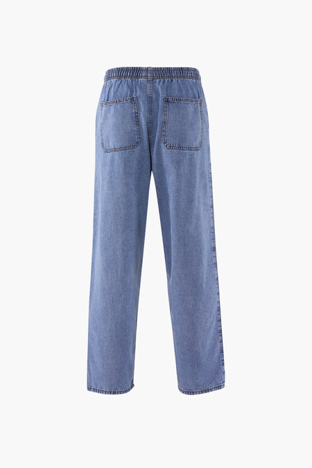 Lichtblauwe wijde jeans met elastische taille van REDEFINED REBEL, achterzijde met zakken, casual stijl