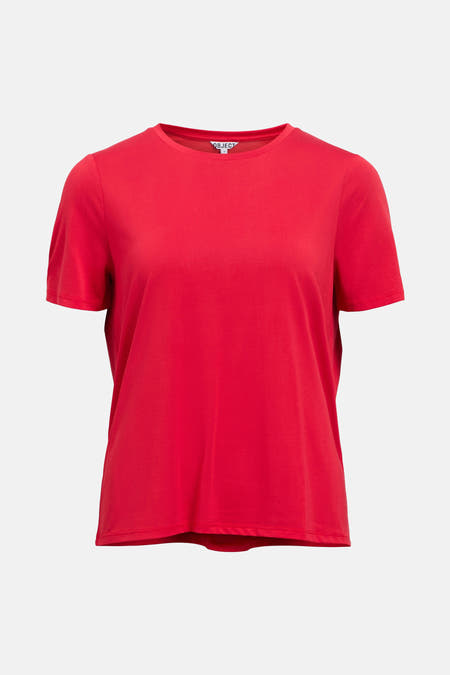 Rood T-shirt met korte mouwen van OBJECT. Eenvoudige, effen kleur en een klassieke ronde hals.