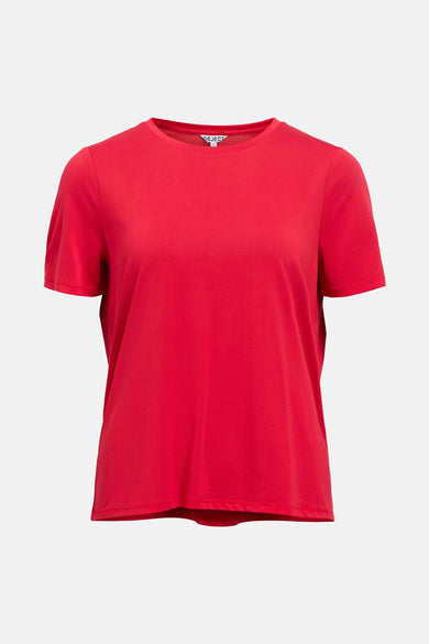 Rood T-shirt met korte mouwen van OBJECT. Eenvoudige, effen kleur en een klassieke ronde hals.