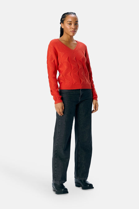 Pull met V-hals - rood