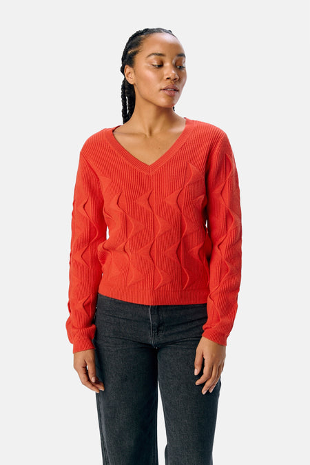 Pull met V-hals - rood