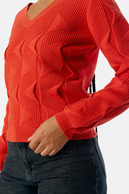 Pull met V-hals - rood