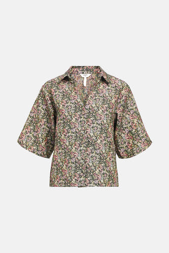 Multikleurig overhemd van OBJECT met een bloemenprint en korte mouwen.
