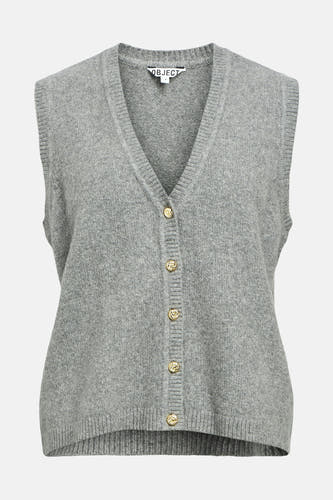 Grijs gilet van OBJECT, met V-hals en goudkleurige knopen.