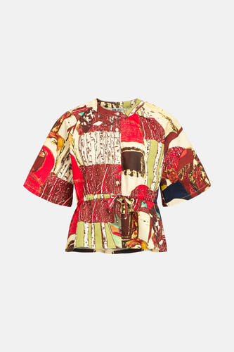 Chemise multicolore à manches courtes d'OBJECT, avec un motif graphique all-over et une ceinture élastiquée.