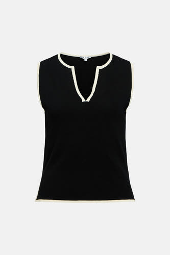 Haut noire sans manches de OBJECT, avec des bordures de couleur crème le long de l'encolure et des emmanchures.