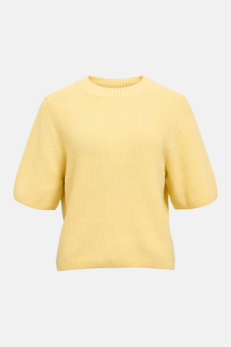 Gele trui van OBJECT met korte mouwen en een fijne ribstructuur.