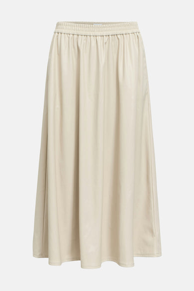 Beige lange rok van OBJECT, met een elastische tailleband en subtiele plooien.