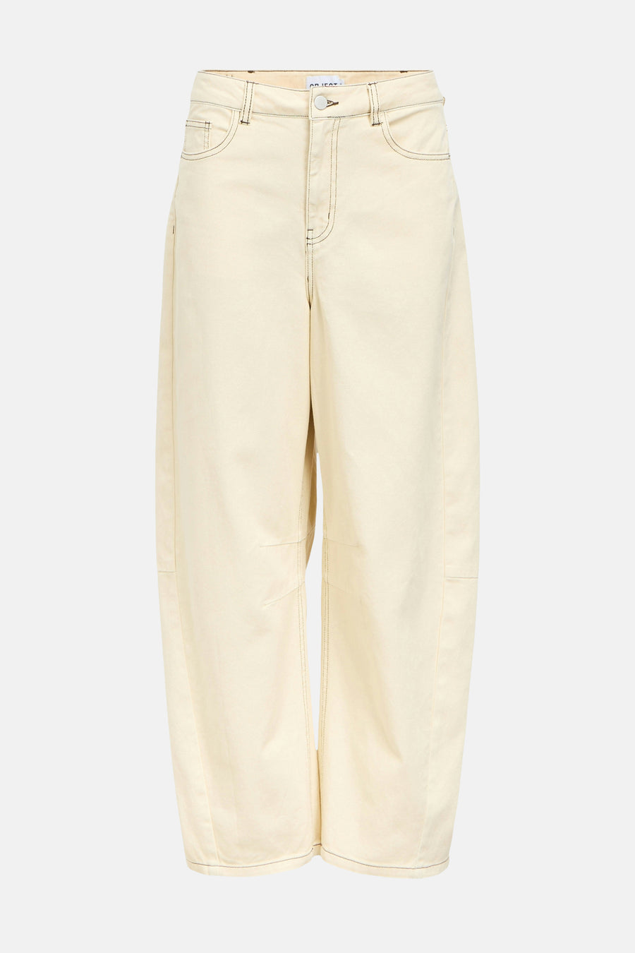 Beige jeans van OBJECT met wijde pijpen en donkere contrasterende stiksels.