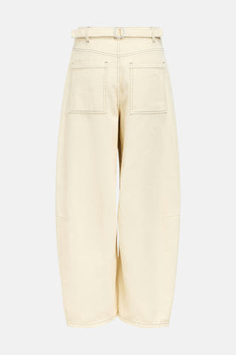 Beige wijde jeans van OBJECT, achterzijde met contrasterende stiksels, riem met gesp en opgestikte zakken.
