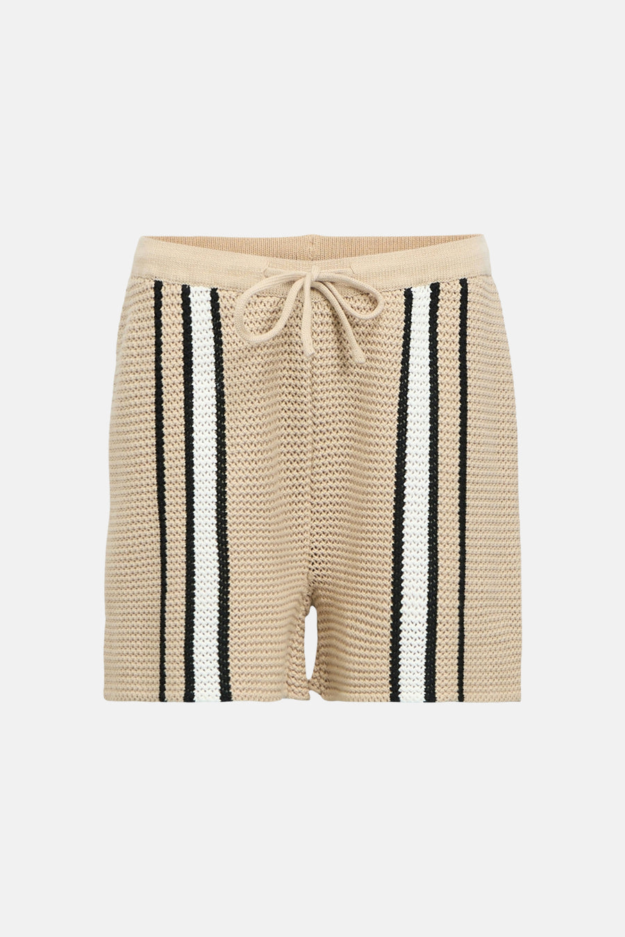 Beige short van OBJECT, gebreid met verticale zwarte, witte en donkergroene strepen en een trekkoord in de taille.