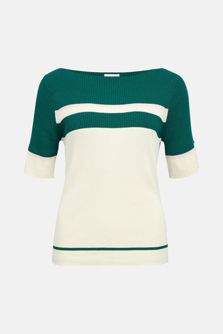 T-shirt écru à manches courtes de OBJECT, avec des rayures vertes et roses.