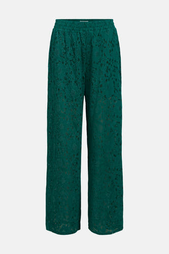 Pantalon en dentelle verte de OBJECT avec taille élastique et motif floral.