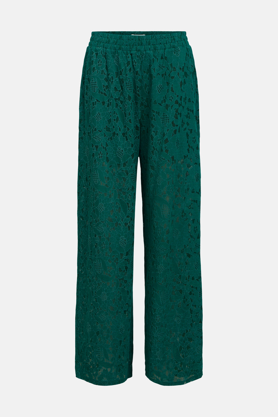 Pantalon en dentelle verte de OBJECT avec taille élastique et motif floral.