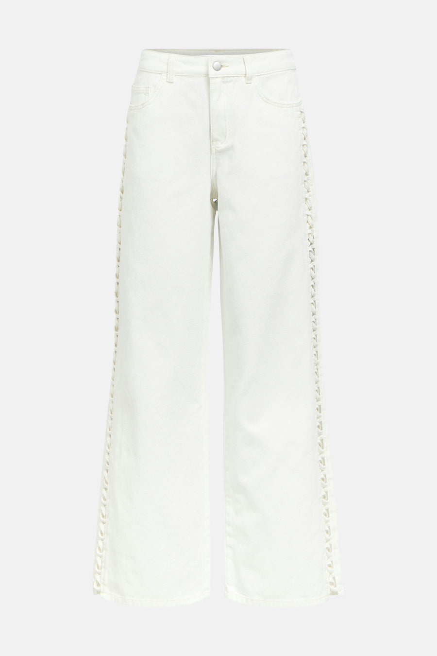 Witte gekleurde jeans van OBJECT met wijde pijpen en decoratieve veterdetails aan de zijkanten.