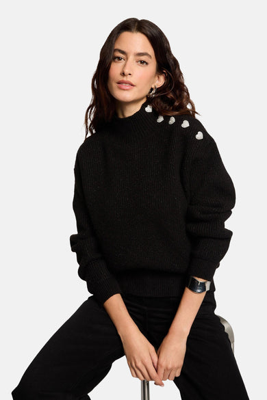 Gilet noir de Morgan de Toi, avec longues manches et une subtile brillance.