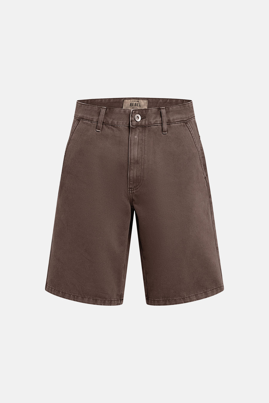 Bruine jeansshort met rechte pasvorm van REDEFINED REBEL, voorzien van klassieke zakken en knoopsluiting, front view