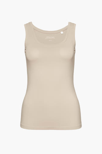 T-shirt tank top beige OPUS, un haut uni avec une encolure ronde.