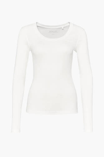 T-shirt blanc à manches longues d'OPUS, avec un col rond et une couleur unie.