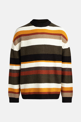 Sweat-shirt multicolore à col rond de REDEFINED REBEL, avec des rayures horizontales dans différentes teintes d'automne.