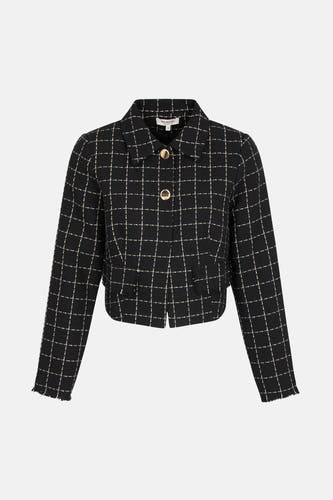 Manteau noir de Morgan de Toi avec motif de lunettes doré et boutons dorés.