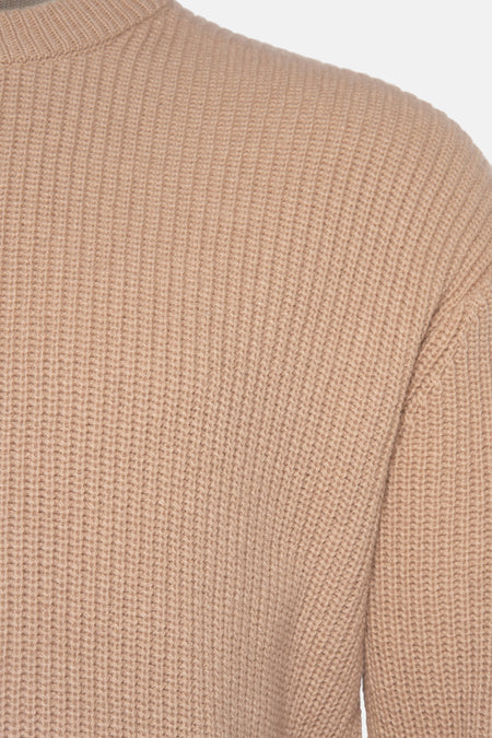 Gilet beige avec col rond de WOODBIRD, en texture côtelée.