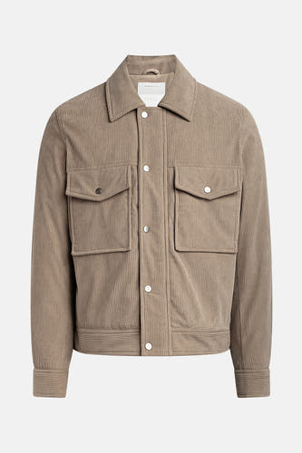 Beige korte jas van REDEFINED REBEL, met corduroy textuur, knoopsluiting en twee zakken met knoop.