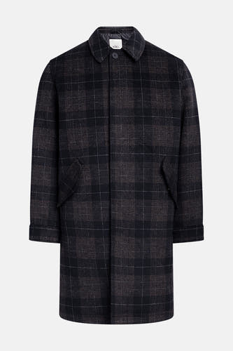 Manteau long noir de REDEFINED REBEL avec un motif à carreaux et des poches.