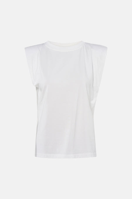 Witte mouwloze T-shirt van Terra di Siena, ronde hals, lichte textuur, front view