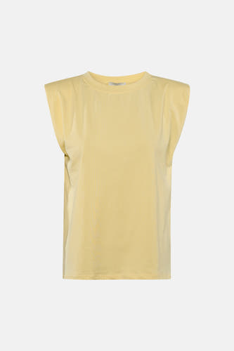 Gele mouwloze T-shirt van Terra di Siena, ribbelstructuur, ronde hals, front view