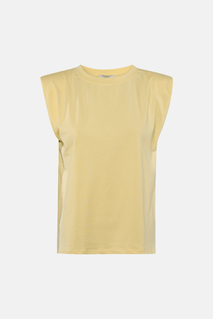 Gele mouwloze T-shirt van Terra di Siena, ribbelstructuur, ronde hals, front view