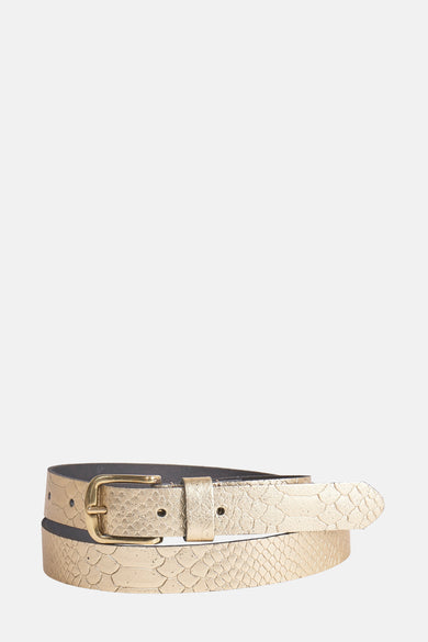 Gouden riem van Legend met een reptielenprint en gouden gesp.
