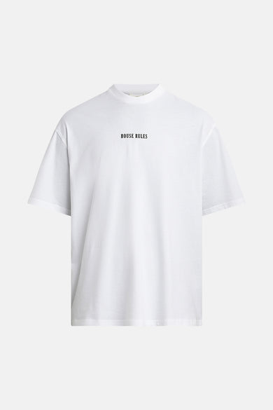 Wit, losvallend T-shirt van REDEFINED REBEL met 'HOUSE RULES' print op de borst.