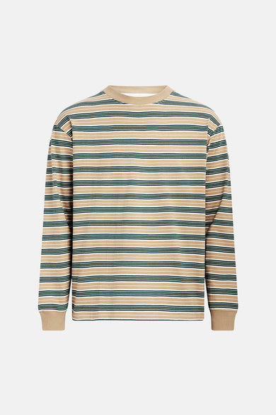 Multikleurig T-shirt met lange mouwen van REDEFINED REBEL met gestreept patroon in bruin, wit en groen.