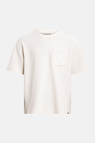 Ecru korte mouw T-shirt van REDEFINED REBEL met borstzakje en textuur, front view