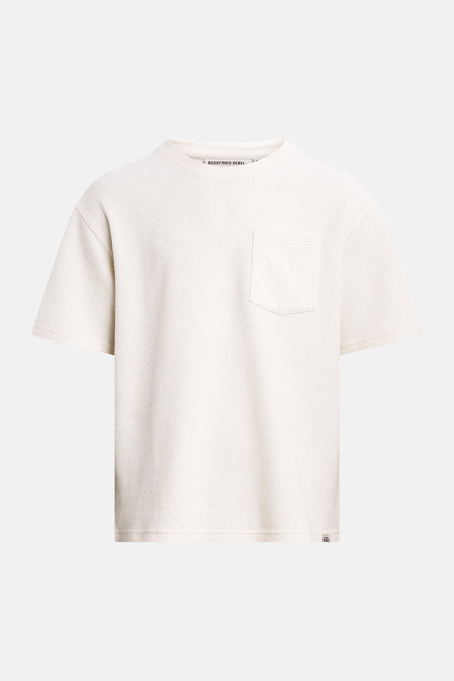 Ecru korte mouw T-shirt van REDEFINED REBEL met borstzakje en textuur, front view